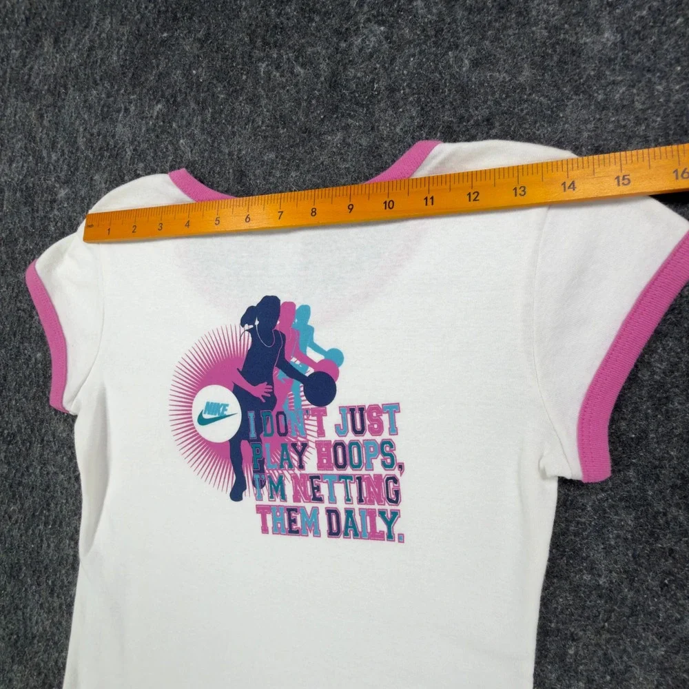 Nike Y2K Ringer Tee Girls XL White Pink Basketball Team 216485 NWT